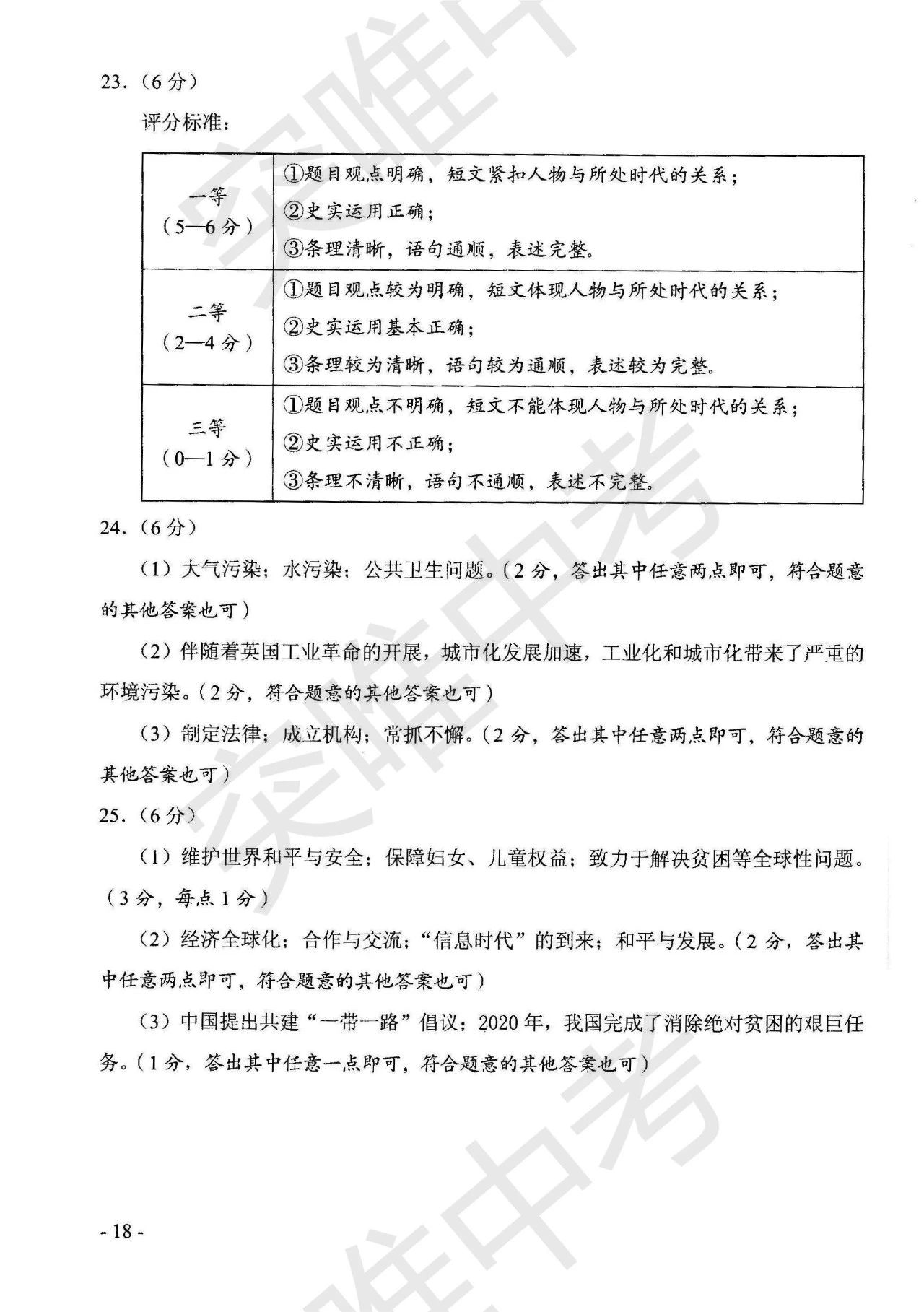021年河南郑州中考历史试题及答案"