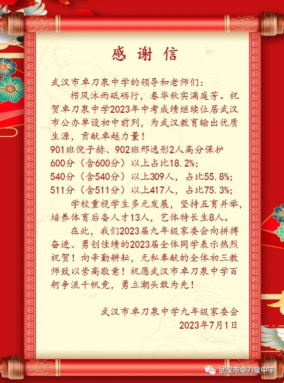 023年武汉部分中学中考成绩（更新中）"